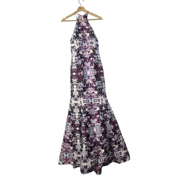 XScape Purple Floral Halter Mermaid Formal Prom Gown 8 - Picture 1 of 8